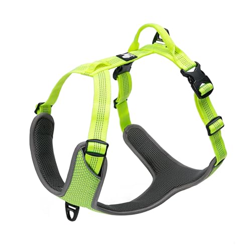 Chai's Choice - Premium Outdoor Explorer Hundegeschirr ohne Ziehen, 3M reflektierende Weste mit 2 Leinenclips, passender Leine und Halsband erhältlich (XL, Neongelb) von Chai's Choice