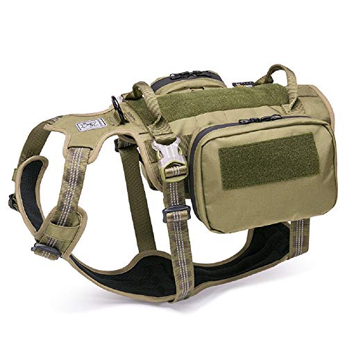 Chai's Choice - Rover Scout Hochleistungs-taktischer Rucksack – Hundegeschirr mit Dupont Cordura wasserdichtem Stoff und MOLLE-Zubehör, Hundetragerrucksäcke für Diensthunde (Medium, Armeegrün) von Chai's Choice