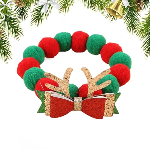 Chaies Katzen-Weihnachtshalsband, Weihnachtshalsbänder für Katzen | Niedliches Schleifen-Plüschball-Katze-Krawattenhalsband,Verstellbare Haustier-Halskette, Zubehör, Bunte Hunde-Outfit-Dekorationen, von Chaies