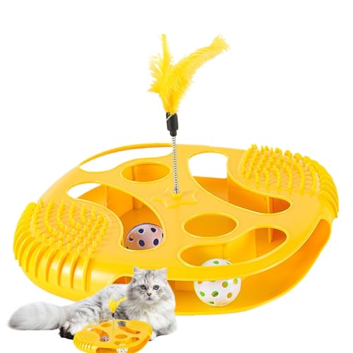 Chaies Katzenrollerspielzeug, Katzendrehspielzeug | Kitten Roller Tracks | Interaktive Kätzchen-Rollbahnen, ausgehöhltes Spieltablett, Katzenspielzeug mit neckender Feder für Hauskatzen von Chaies