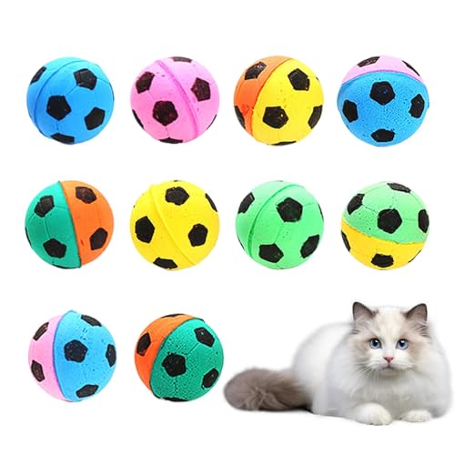 Chaies Sportbälle für Katzen, Fußball-Katzenspielzeug | Interaktives Katzenspielzeug 10 Stück - Weiche, hüpfende, geräuschlose Übungsspielzeugbälle für Haustierkätzchen, Indoor-Fußballspielzeug für von Chaies