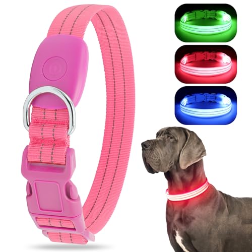 LED Leuchtend Hundehalsband, USB wiederaufladbar, wasserdicht, blinkendes Halsband, leuchtet im Dunkeln, für kleine, mittelgroße und große Hunde, verstellbar, Sicherheit für die Nacht von ChalkLit