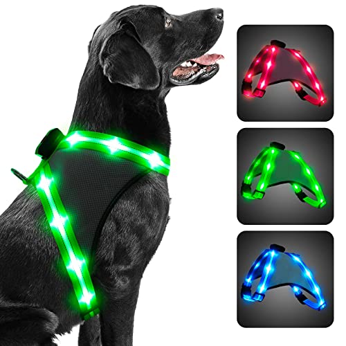 ChalkLit LED Hundegeschirr, Leuchtendes Wiederaufladbares Beleuchtetes Reflektierendes Hundegeschirr Leuchtet Im Dunkeln, LED Hunde-Sicherheitswestenlichter für Nachtspaziergänge (Grün, L) von ChalkLit