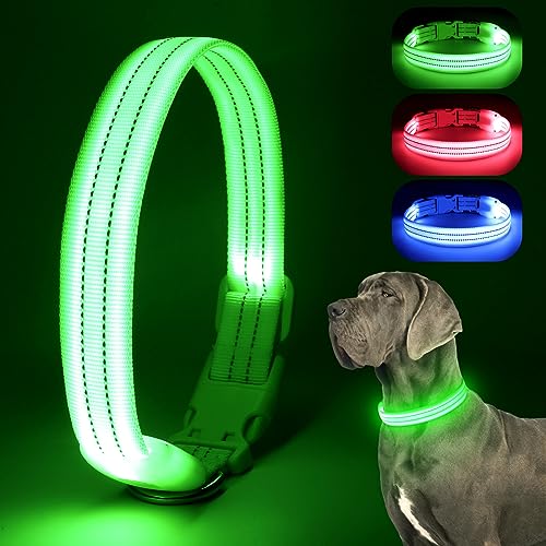 Chalklit Leuchtendes LED-Hundehalsband, wiederaufladbar, wasserdicht, reflektierend, verstellbar, blinkend, beleuchtet, leuchtet im Dunkeln, für kleine, mittelgroße und große Hunde, Sicherheit bei von ChalkLit