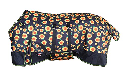 CHALLENGER 183 cm 1200D Pferdedecke, wasserdicht, atmungsaktiv, leichte Winterdecke, Sonnenblumen-Druck, 392B von Challenger