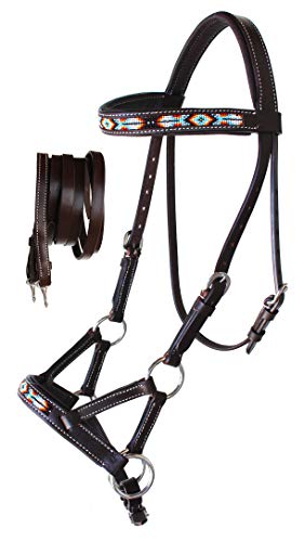 CHALLENGER Horse Western Leather Tack Bitless Sidepull Trensenzaum mit Zügeln, Braun 77RT10BR-F von Challenger