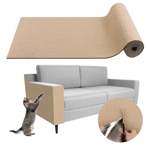 Kratzmatte Katze, Kratzfestes Sofa kratzmatte Katze, Katzen Kratzteppich Selbstklebend, DIY Zuschneidbare Kratzmatte Katzen für Möbel Couch Sofa Wand Tür Schutz (Khaki,30 * 100 cm) von Champracer