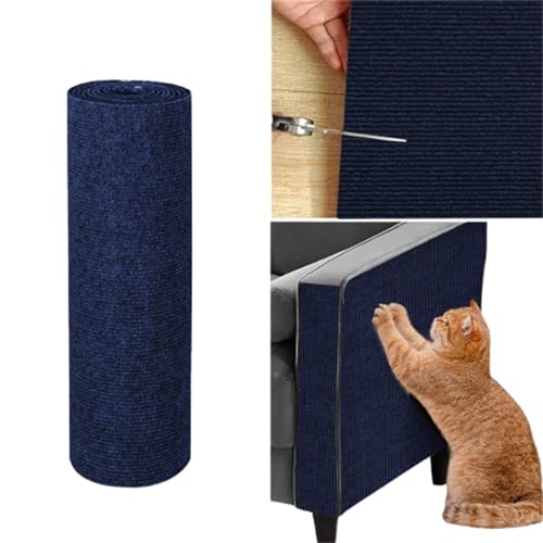 Selbstklebend Kratzmatte Katze, Katzenkratzschutz für Sofa Teppich, Katzen Kratzmatte, DIY Trimmbarer Teppich für Möbel Couch Wand Tür Schutz (Dunkelblau,40 * 200 cm) von Champracer