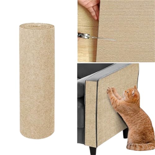 Selbstklebend Kratzmatte Katze, Katzenkratzschutz für Sofa Teppich, Katzen Kratzmatte, DIY Trimmbarer Teppich für Möbel Couch Wand Tür Schutz (Khaki,40 * 300 cm) von Champracer