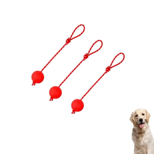 Changyeah 3 Stück Elastische Hundespielzeug Ball mit Seil,mit Schnur Naturkautschuk Hunde Ball Weich und Elastisch Hundebälle, Wurfball mit Seil für Große & Kleine Hunde von Changyeah