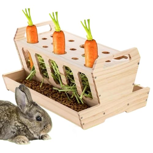 Kaninchen-Heu-Futterstation, Heu-Futterstation für Kaninchen,Futterstation Bunny Hay Feeder | Große Häschen-Heuraufe, Hasenfutterstation aus Holz mit abnehmbarem Deckel für Kaninchen, Meerschweinchen von Chappal