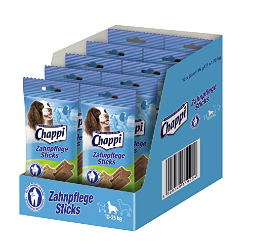 Chappi Dental-Hundesnacks - 70 Zahnpflege-Sticks zur Reduzierung von Zahnstein & Zahnbelag für mittelgroße Hunde von 10-25 kg, 10er Pack (10 x 175 g) von Chappi