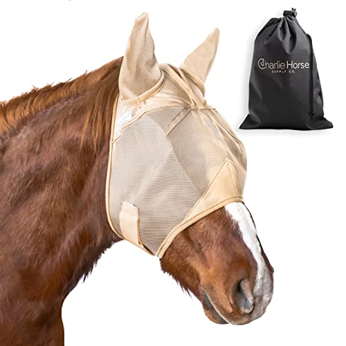 Charlie Horse Fliegenmaske, Pferde Zubehör | Dauerhafte Pro-Fit mit UV-Schutz | Signature Maske - Haferflocken (Haferflocken, Cob/kleines Pferd) von Charlie Horse