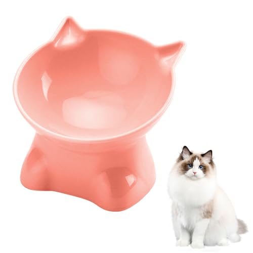 Katzennapf Erhöht Fressnapf Katze mit 15° Neigung Design,Futternapf Katze,Katzenfutternapf für Futter und Wasser,perfekt für Haustiere Katzen und Welpen (Rosa, Einfarbig) von Chedin