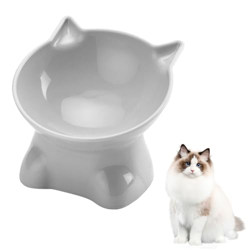 Katzennapf Erhöht Fressnapf Katze mit 15° Neigung Design,Futternapf Katze,Katzenfutternapf für Futter und Wasser,perfekt für Haustiere Katzen und Welpen (Grau, Einfarbig) von Chedin