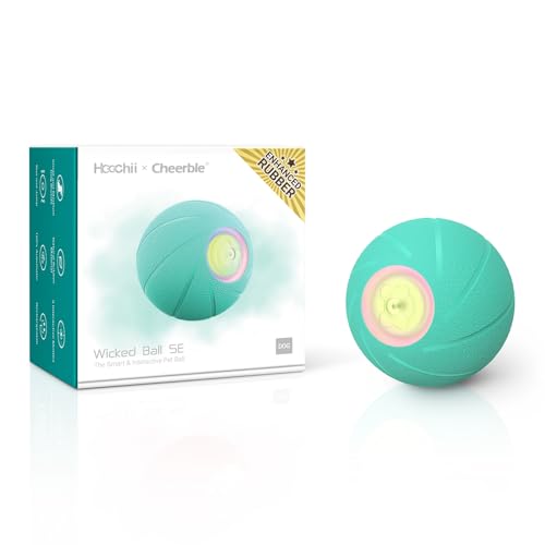 Cheerble [Verbesserte Version Gummiball für Hunde, interaktiver Ball für Hunde, intelligenter Ball für kleine Hunde mit 3 interaktiven Modi, elektrischer Ball mit LED-Lichtern, Cyan von Cheerble