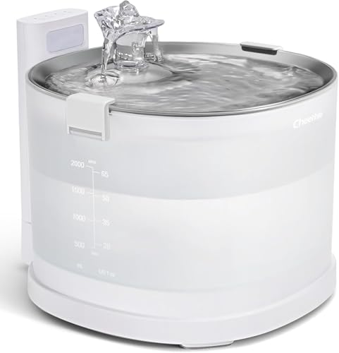 Cheerble Pumpless Katzenbrunnen, kabelloser Trinkbrunnen für Katzen batteriebetrieben, 2L E1+ Automatischer Wasserbrunnen für Katzen, MagDrive™ Technologie, Edelstahlwanne, kein lästige Reinigung von Cheerble