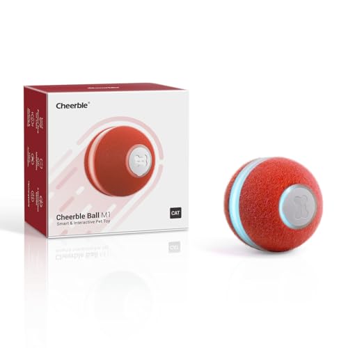 Cheerble Interaktives Katzenspielzeug, intelligenter selbstdrehender Ball, springend, für Kätzchen, Innenbereich, 3 Modi, wechselbares LED-Licht, wiederaufladbar über USB, Rot von Cheerble