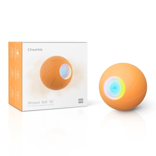 Cheerble Wicked interaktiver Ball für Hunde, interaktives Hundespielzeug, Rollball, aktiv, intelligenter Ball für kleine Hunde, mit 3 interaktiven Modi, elektrischer Ball mit LED-Lichtern, Orange von Cheerble