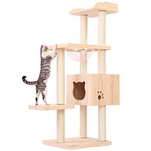 Cat Climbing Katzenhaus Katzenhaus Katzenkratzbrett Holzmöbel Verkratzen Aktivität Baumhaus Haustier Kätzchen Katze Barsch Plattform Klettern Kratzbaum ( Color : Natural , Size : 50x60x159cm ) von ChengBeautiful