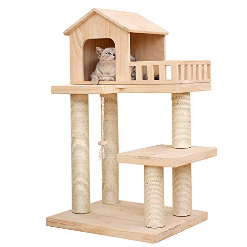 ChengBeautiful Cat Climbing Cat House Ereignisbaum Mit Holz Hat Verkratzen Möbel Verkratzen Haus Kletter Barsch Plattform Activity Center Spielzeug Kratzbaum (Color : Natural, Size : 50x60x100.5cm) von ChengBeautiful