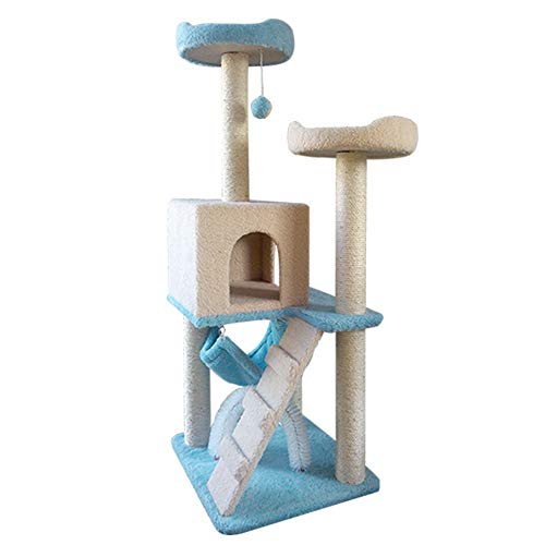 ChengBeautiful Cat Climbing Nach Der Katze Turm Katze Baumhaus Katzenkratz Katze Hängematte Wohnung Turm Thront Heim Aufstieg Auf Der Bühne Spielzeug Kratzbaum (Color : Blue, Size : 55x50x136cm) von ChengBeautiful