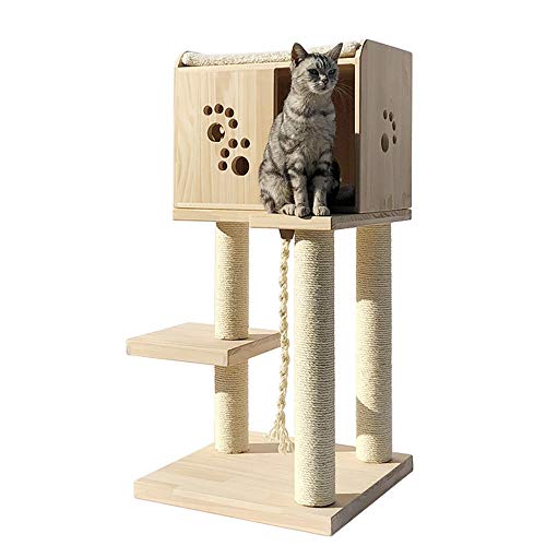 ChengBeautiful Cat Climbing Verkratzen Katze Baumklettern Barsch Plattform Turm Hauskatze Haustier Katze Mit Holzmöbeln Spielen Kratzbaum (Color : Natural, Size : As pictiure) von ChengBeautiful