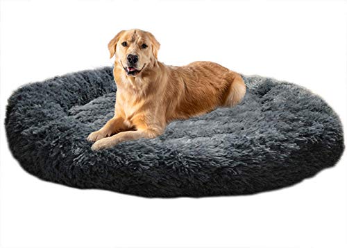 Haustierbett aus Plüsch, beruhigendes Hundebett in Donut-Form, Größe XL, warmes Kunstfell, für mittelgroße und große Hunde, maschinenwaschbar, 100 cm von Chenge