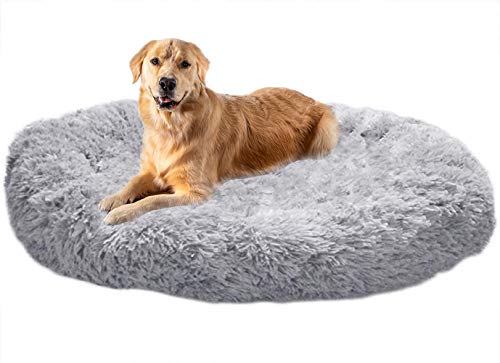 Haustierbett aus Plüsch, beruhigendes Hundebett in Donut-Form, Größe XL, warmes Kunstfell, für mittelgroße und große Hunde, maschinenwaschbar, 100 cm von Chenge