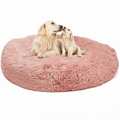 Hunde- und Katzenbett, extra groß, flauschiges Donut-Bett, flauschig, rund, beruhigendes Haustierbett, Plüsch-Kunstfell, Weihnachten, weich, gemütlich, für mittelgroße und große Hunde, waschbar von Chenge