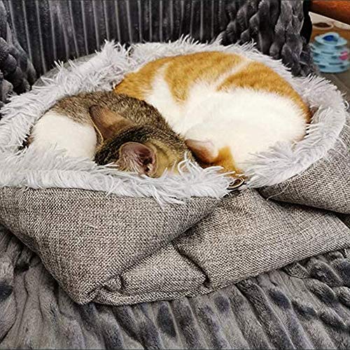 Plüsch-Haustierbett für Katzen, Welpen, Hunde, 2-in-1, weiche Decke und Donut-Bett, warm, flauschig, Haustiermatte, gemütliches Bett für Kätzchen, Welpen, Hunde, grau von Chenge