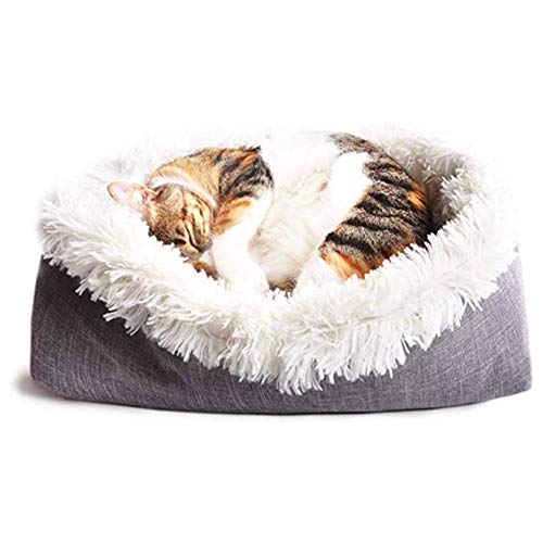 Plüsch-Haustierbett für Katzen, Welpen, Hunde, 2-in-1, weiche Decke und Donut-Bett, warm, flauschig, Haustiermatte, gemütliches Bett für Kätzchen, Welpen, Hunde, weiß von Chenge