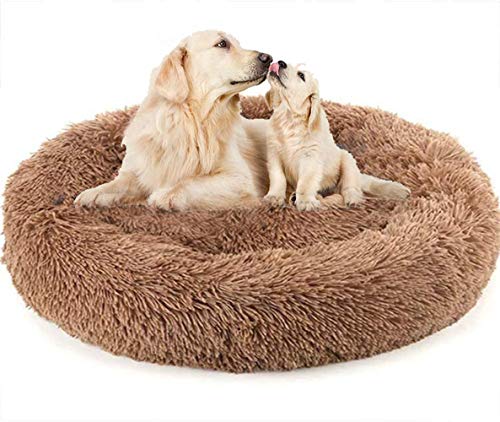 Rundes Haustierbett aus Plüsch, Größe XL, beruhigendes Hundebett, Nest, warmes, weiches Kissen für verbesserten Schlaf im Winter, für Katzen, Welpen, mittelgroße Hunde, 120 cm von Chenge