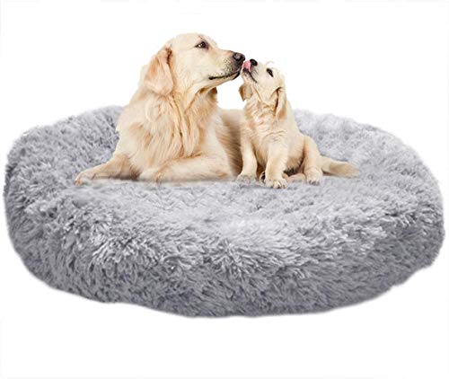 Rundes Haustierbett aus Plüsch, Größe XL, beruhigendes Hundebett, Nest, warmes, weiches Kissen für verbesserten Schlaf im Winter, für Katzen, Welpen, mittelgroße Hunde, 120 cm von Chenge