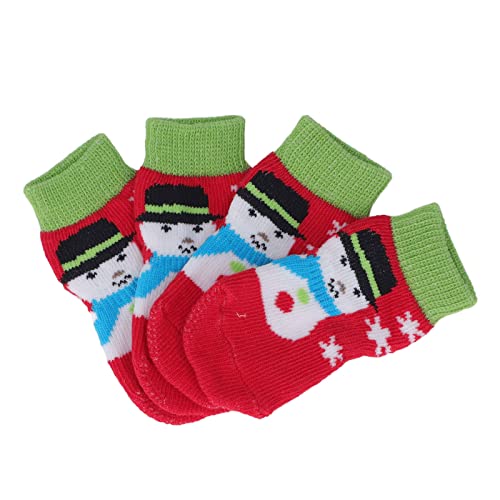 ChengyuWei 4 Stück Weihnachts-Winter-Anti-Rutsch-Hundesocken, rutschfeste gestrickte Hundesocken, rutschfeste Baumwollsocken für Welpen und Katzen, Weihnachtsmuster (Schneemann) von ChengyuWei