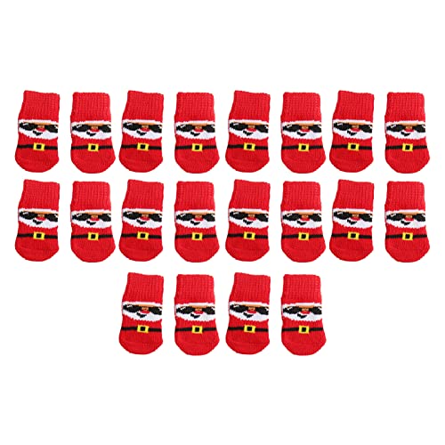 ChengyuWei 5 Sets weihnachtliche, rutschfeste, weiche Hundesocken, rutschfeste Hundesocken, Hundesocken, Herbst und Winter, warm, elastisch, rutschfest, roter Hintergrund Muster eines von ChengyuWei