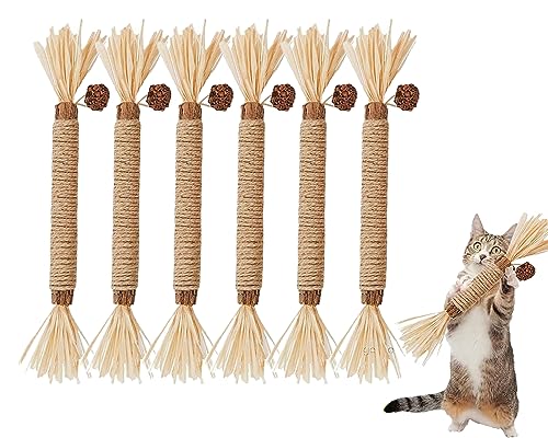 Chenivesss 6 Stück Katzenminze Sticks, Katze Kauspielzeug, Katzensticks Zur Zahnreinigung, Kausticks für Katzen, Katzen Zahnpflege Spielzeug, für ​Katze Zu Spielen, Beißen, Kauen von Chenivesss