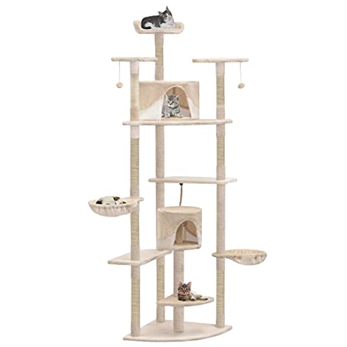 Chenshu Katzen-Kratzbaum, Katzenzubehöhr, Kratzbaum Für Katzen, Katze Baum, Katzenkratzbaum, Katzenturm, Katzenmöbel, Sisal 203 cm Beige und Weiß von Chenshu