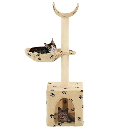 Chenshu Katzen-Kratzbaum, Katzenzubehöhr, Kratzbaum Für Katzen, Katze Baum, Katzenkratzbaum, Katzenturm, Katzenmöbel, mit Sisal-Säulen 105 cm Beige Pfoten-Aufdruck von Chenshu