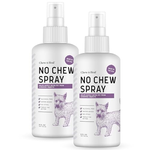 No Chew Spray für Hunde, 2 Stück, 237 ml, natürliches und alkoholfreies Bitterspray für Hunde und Katzen, Anti-Kauspray für Möbel, heiße Stellen und mehr von Chew + Heal Labs