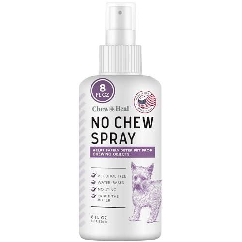 No Chew Spray für Hunde, 237 ml, natürliches und alkoholfreies Bitterspray für Hunde und Katzen, Anti-Kauspray für Möbel, heiße Stellen und mehr, Kau-Spray von Chew + Heal Labs