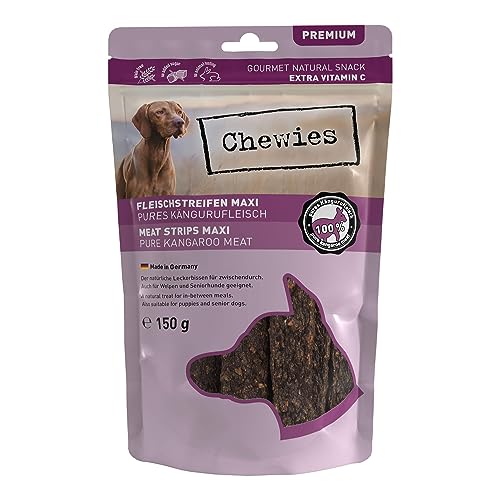 Chewies Fleischstreifen MAXI Hundeleckerli aus 100 % Kängurufleisch - 150 g - luftgetrocknete Känguru Kaustreifen für Hunde - zuckerfrei & getreidefrei - Dörrfleisch vom Känguru von Chewies