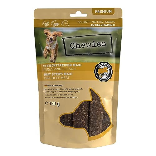 Chewies Fleischstreifen MAXI Hundeleckerli aus 100 % Rindfleisch - 150 g - luftgetrocknete Rinder Kaustreifen für Hunde - zuckerfrei & getreidefrei - Dörrfleisch vom Rind von Chewies