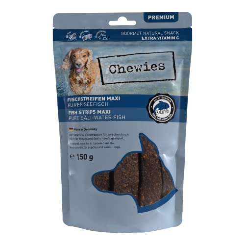 Chewies Fleischstreifen MAXI Hundeleckerli aus 100 % Seefisch - 150 g - luftgetrocknete Fisch Kaustreifen für Hunde - natürlich & getreidefrei - Dörrfisch von Chewies