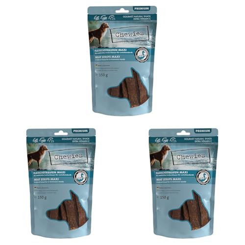 Chewies Fleischstreifen Maxi Hundeleckerli aus 100% Entenfleisch - 150 g - luftgetrocknete Enten Kaustreifen für Hunde - zuckerfrei & getreidefrei - Dörrfleisch von der Ente (Packung mit 3) von Chewies