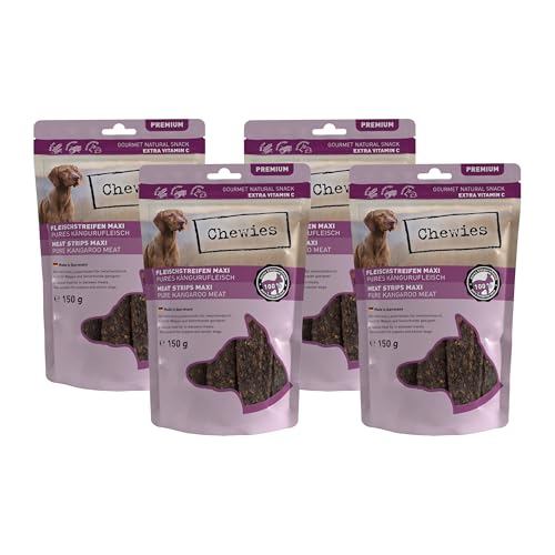 Chewies Fleischstreifen Maxi Hundeleckerli aus 100% Kängurufleisch - 4 x 150 g - luftgetrocknete Känguru Kaustreifen für Hunde - zuckerfrei & getreidefrei - Dörrfleisch vom Känguru Chewies Fleischstreifen Maxi Hundeleckerli aus 100% Kängurufleisch - 4 x 150 g - luftgetrocknete Känguru Kaustreifen für Hunde - zuckerfrei & getreidefrei - Dörrfleisch vom Känguru von Chewies
