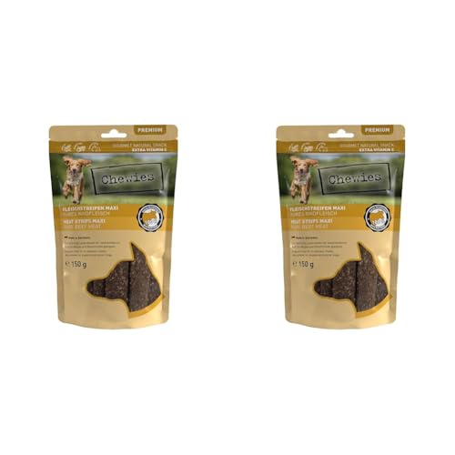 Chewies Fleischstreifen Maxi Hundeleckerli aus 100% Rindfleisch - 150 g - luftgetrocknete Rinder Kaustreifen für Hunde - zuckerfrei & getreidefrei - Dörrfleisch vom Rind (Packung mit 2) von Chewies