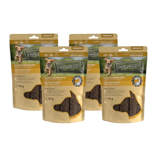 Chewies Fleischstreifen Maxi Hundeleckerli aus 100% Rindfleisch - 4 x 150 g - luftgetrocknete Rinder Kaustreifen für Hunde - zuckerfrei & getreidefrei - Dörrfleisch vom Rind Chewies Fleischstreifen Maxi Hundeleckerli aus 100% Rindfleisch - 4 x 150 g - luftgetrocknete Rinder Kaustreifen für Hunde - zuckerfrei & getreidefrei - Dörrfleisch vom Rind von Chewies