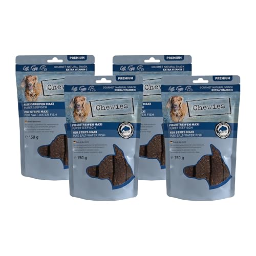 Chewies Fleischstreifen Maxi Hundeleckerli aus 100% Seefisch - 4 x 150 g - luftgetrocknete Fisch Kaustreifen für Hunde - natürlich & getreidefrei - Dörrfisch Chewies Fleischstreifen Maxi Hundeleckerli aus 100% Seefisch - 4 x 150 g - luftgetrocknete Fisch Kaustreifen für Hunde - natürlich & getreidefrei - Dörrfisch von Chewies