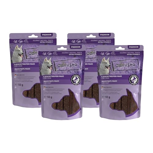 Chewies Fleischstreifen Maxi Hundeleckerli aus 100% Ziegenfleisch - 4 x 150 g - luftgetrocknete Ziegen Kaustreifen für Hunde - zuckerfrei & getreidefrei - Dörrfleisch von der Ziege Chewies Fleischstreifen Maxi Hundeleckerli aus 100% Ziegenfleisch - 4 x 150 g - luftgetrocknete Ziegen Kaustreifen für Hunde - zuckerfrei & getreidefrei - Dörrfleisch von der Ziege von Chewies